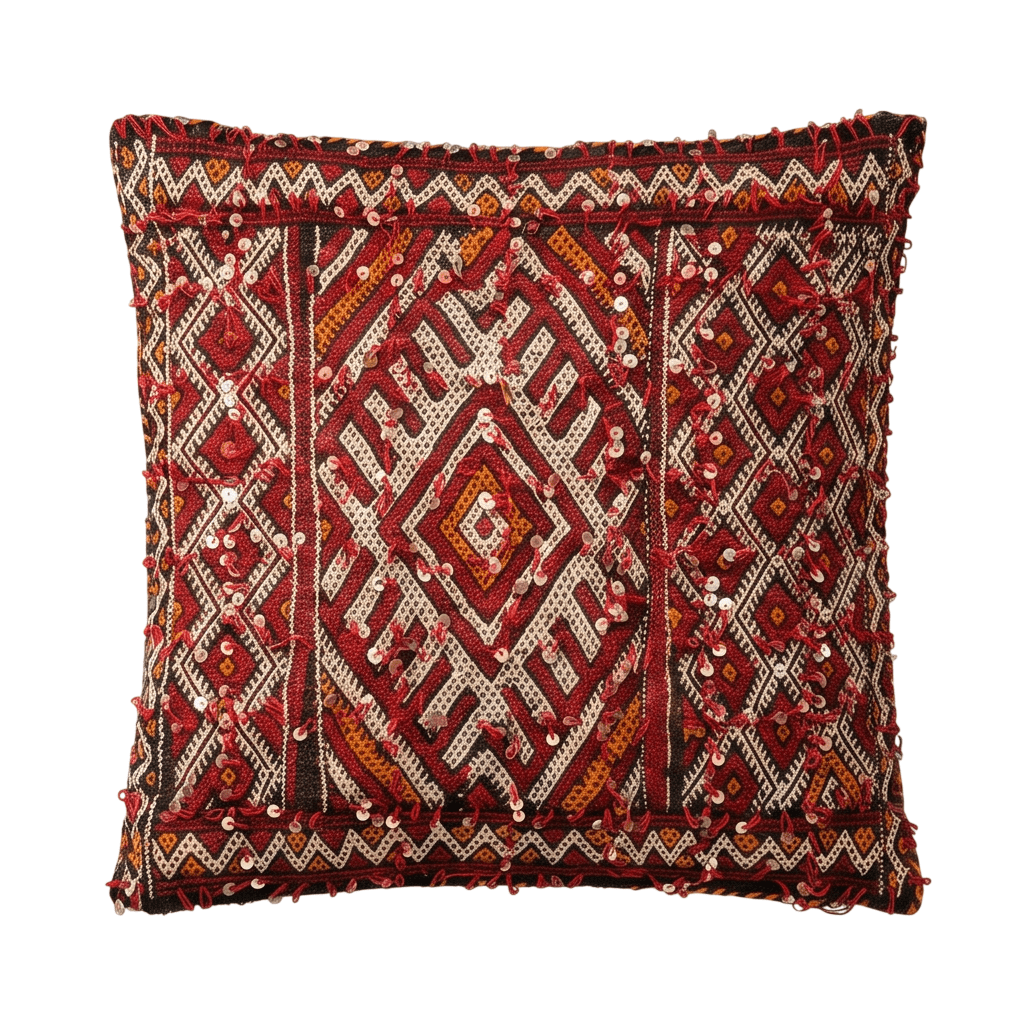 Coussin Kilim berbère rouge à sequins