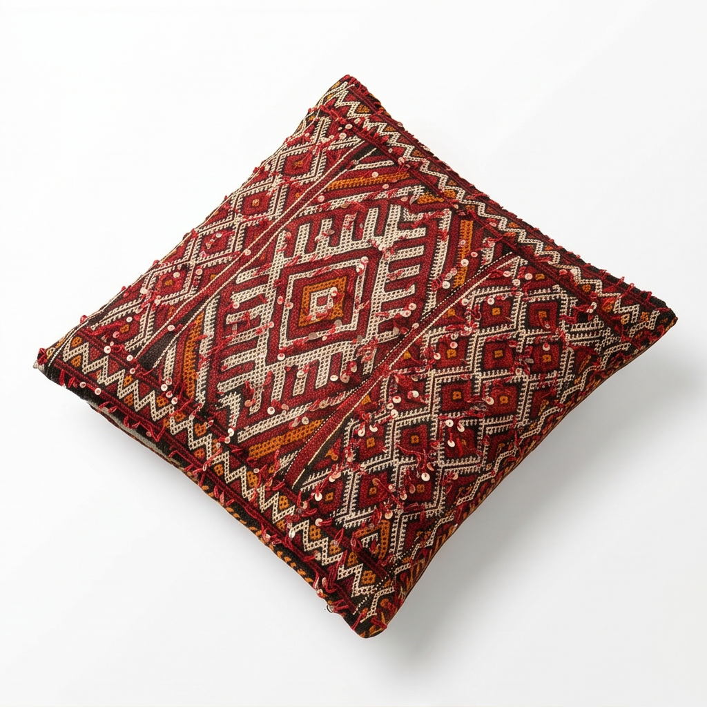 Coussin Kilim berbère rouge à sequins