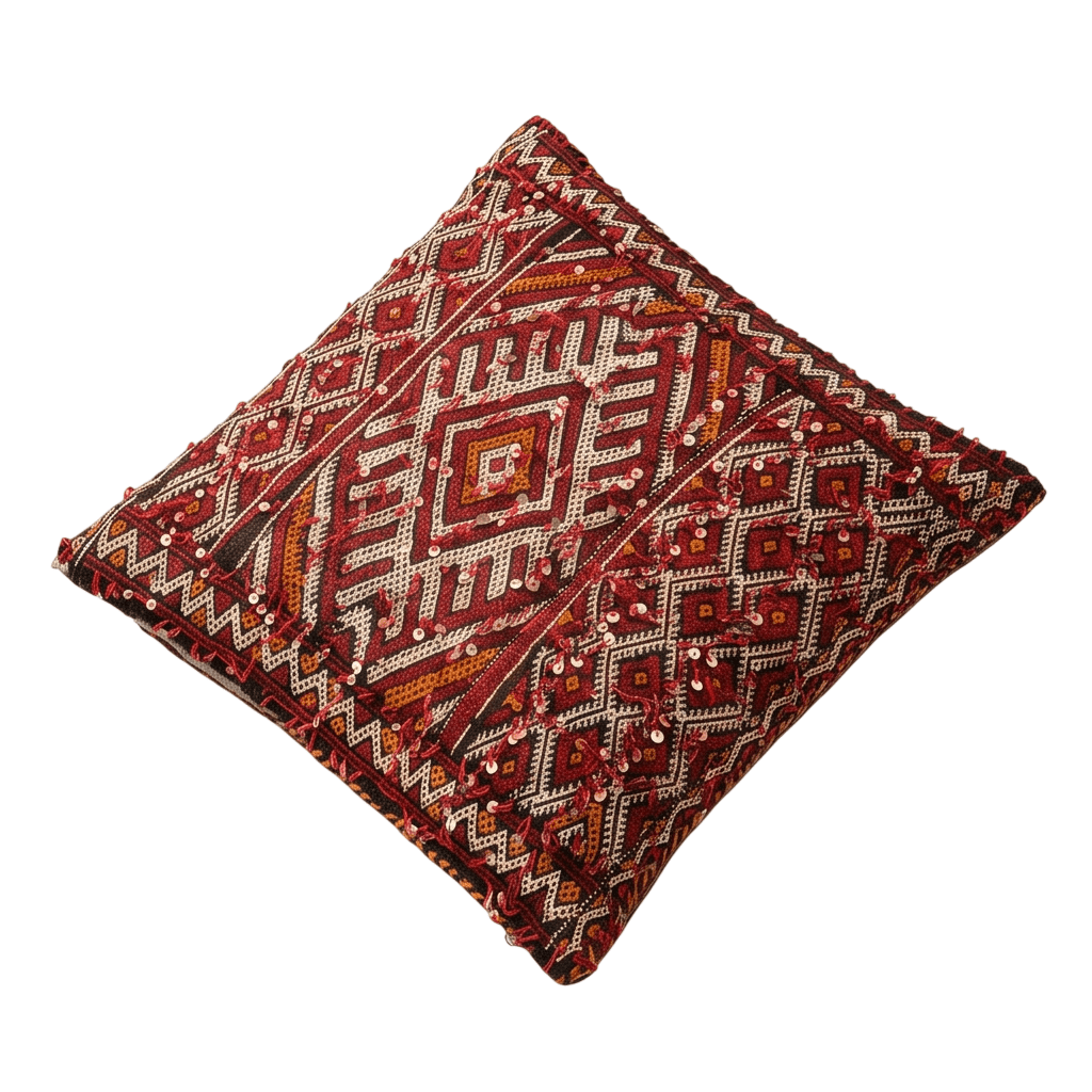 Coussin Kilim berbère rouge à sequins