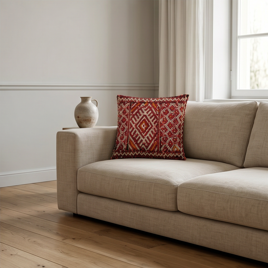 Coussin Kilim berbère rouge à sequins