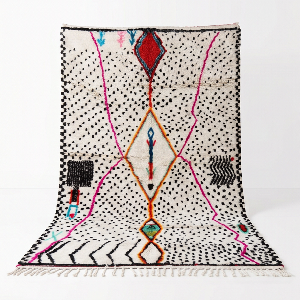 Tapis Azilal points noirs et médaillons colorés