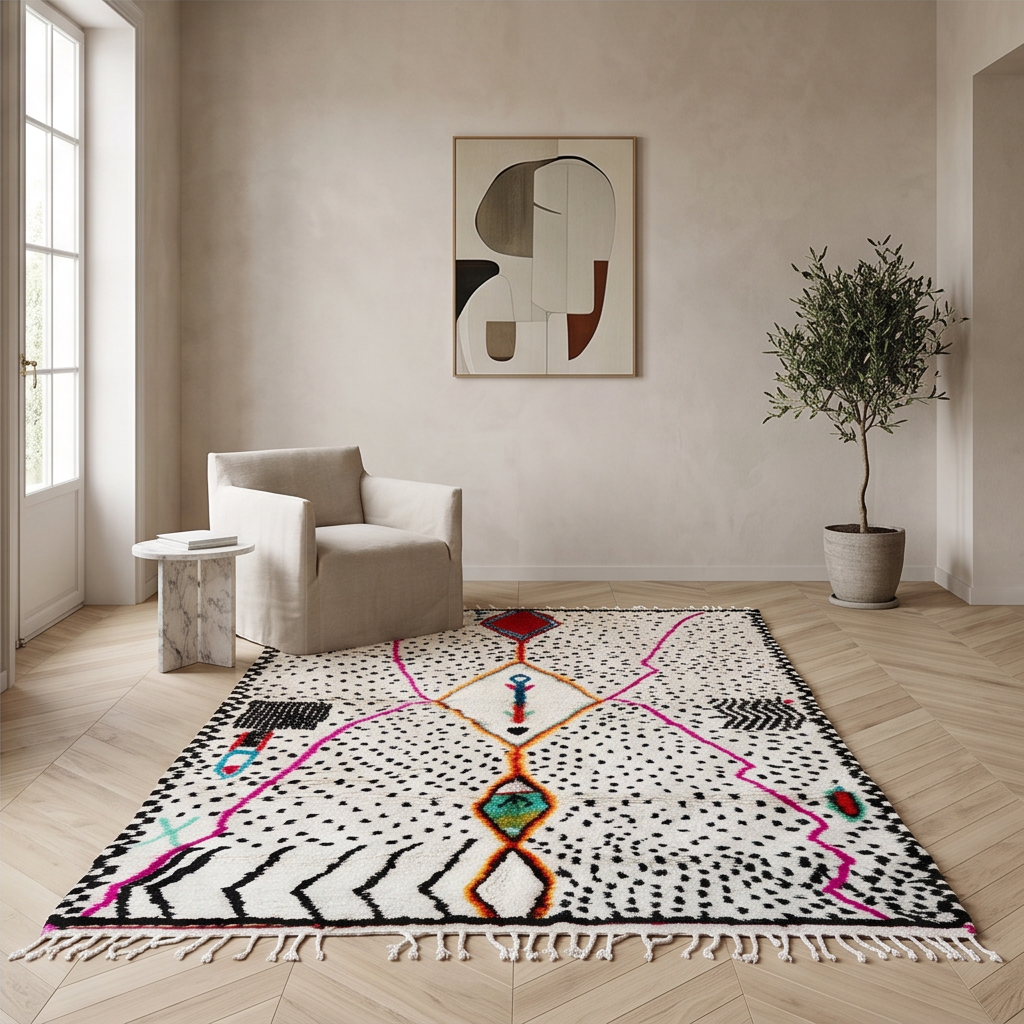 Tapis Azilal points noirs et médaillons colorés