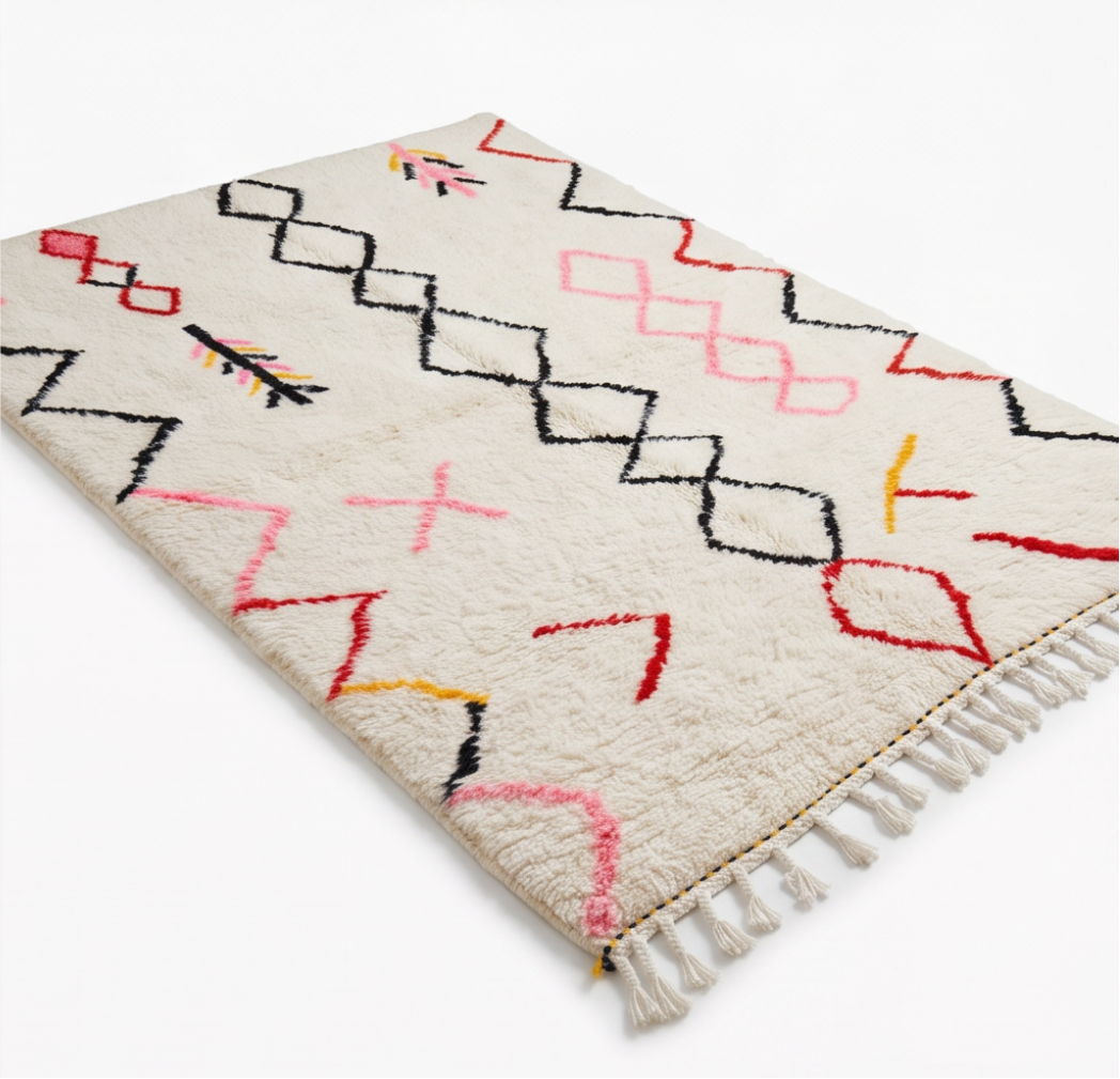 Tapis Azilal symboles tribaux multicolores