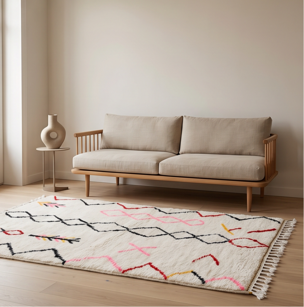 Tapis Azilal symboles tribaux multicolores