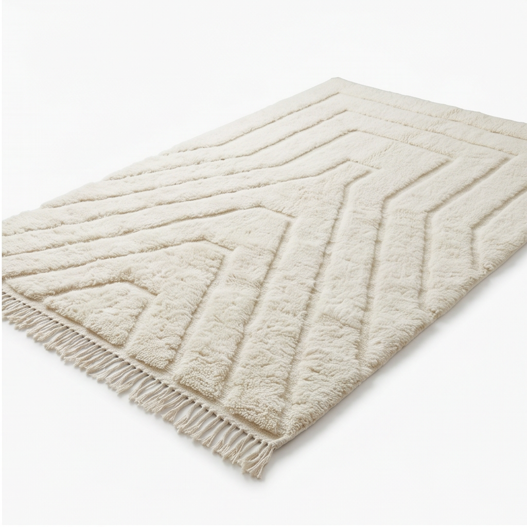 Tapis Mrirt blanc uni à lignes rayonnantes