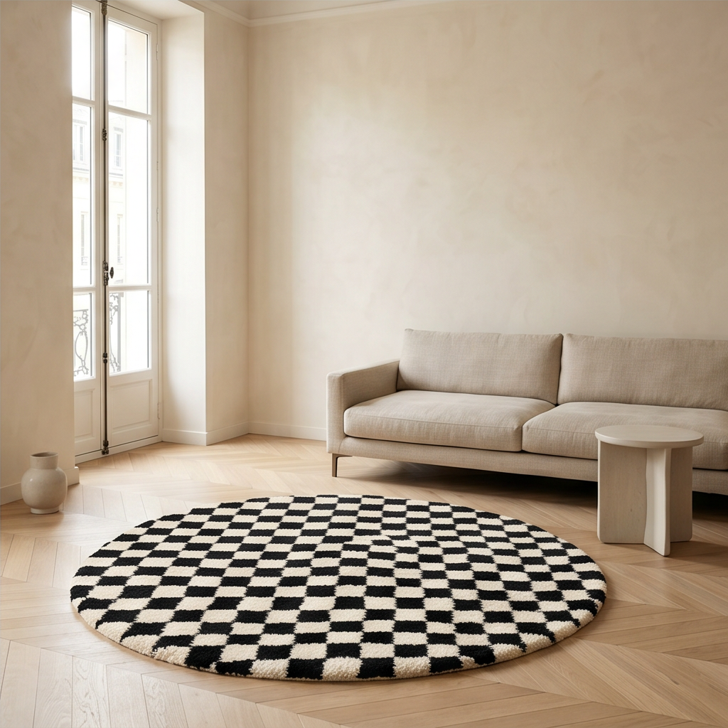 Tapis berbère rond damier - Sur mesure