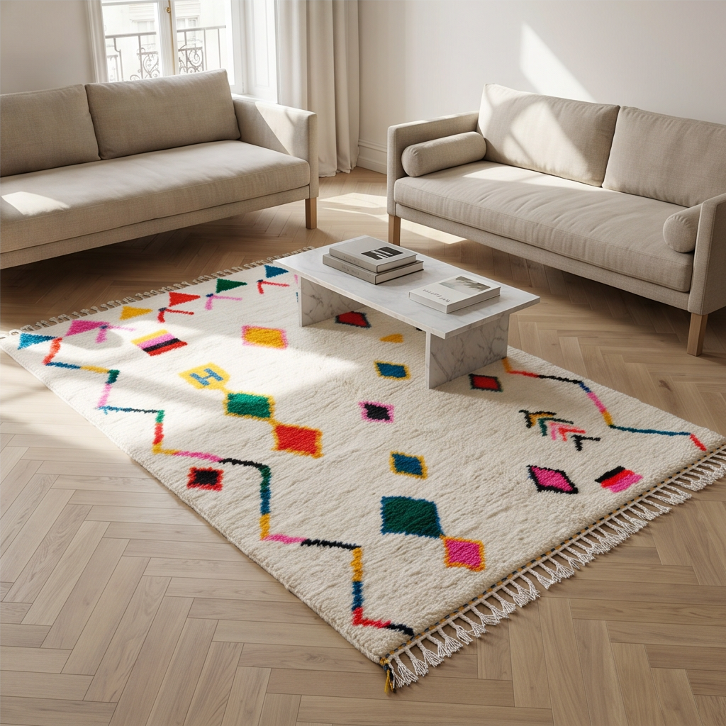 Tapis Azilal à losanges colorés épars