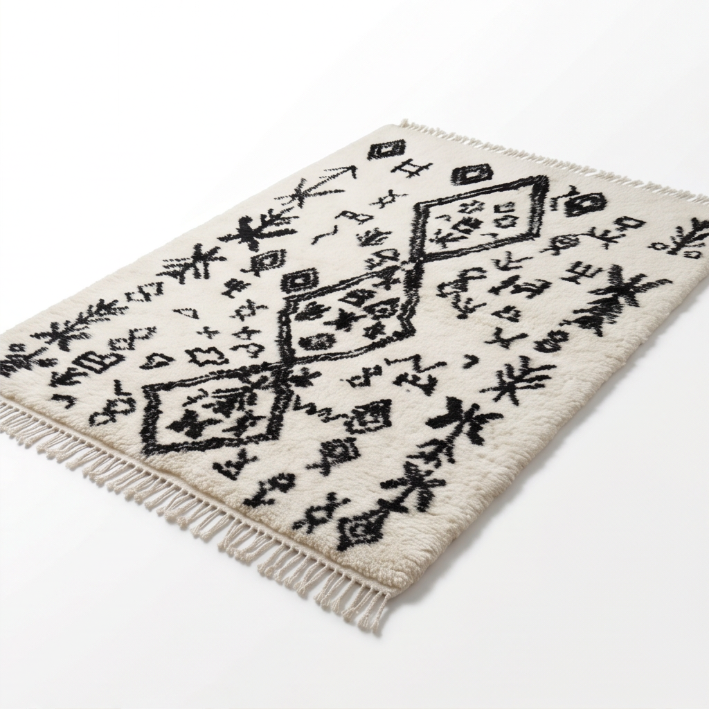 Tapis Azilal symboles tribaux noirs