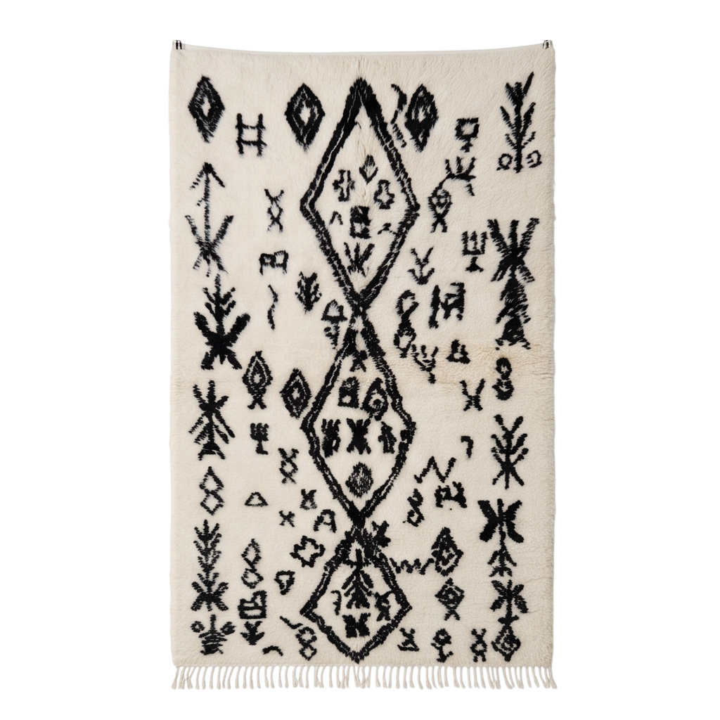 Tapis Azilal symboles tribaux noirs