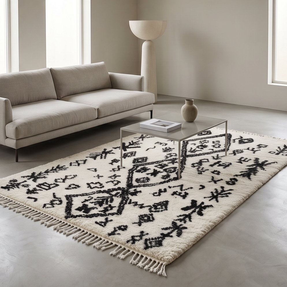 Tapis Azilal symboles tribaux noirs