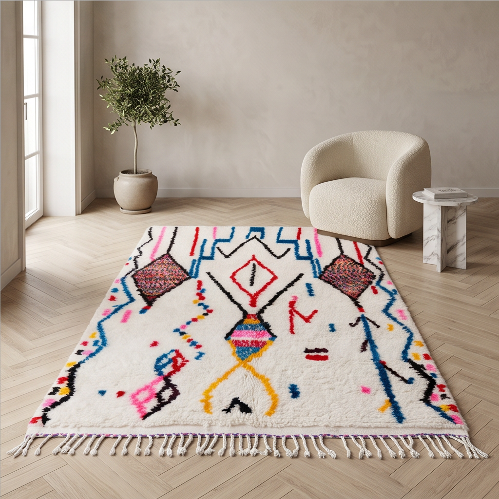 Tapis Azilal médaillons et motifs multicolores