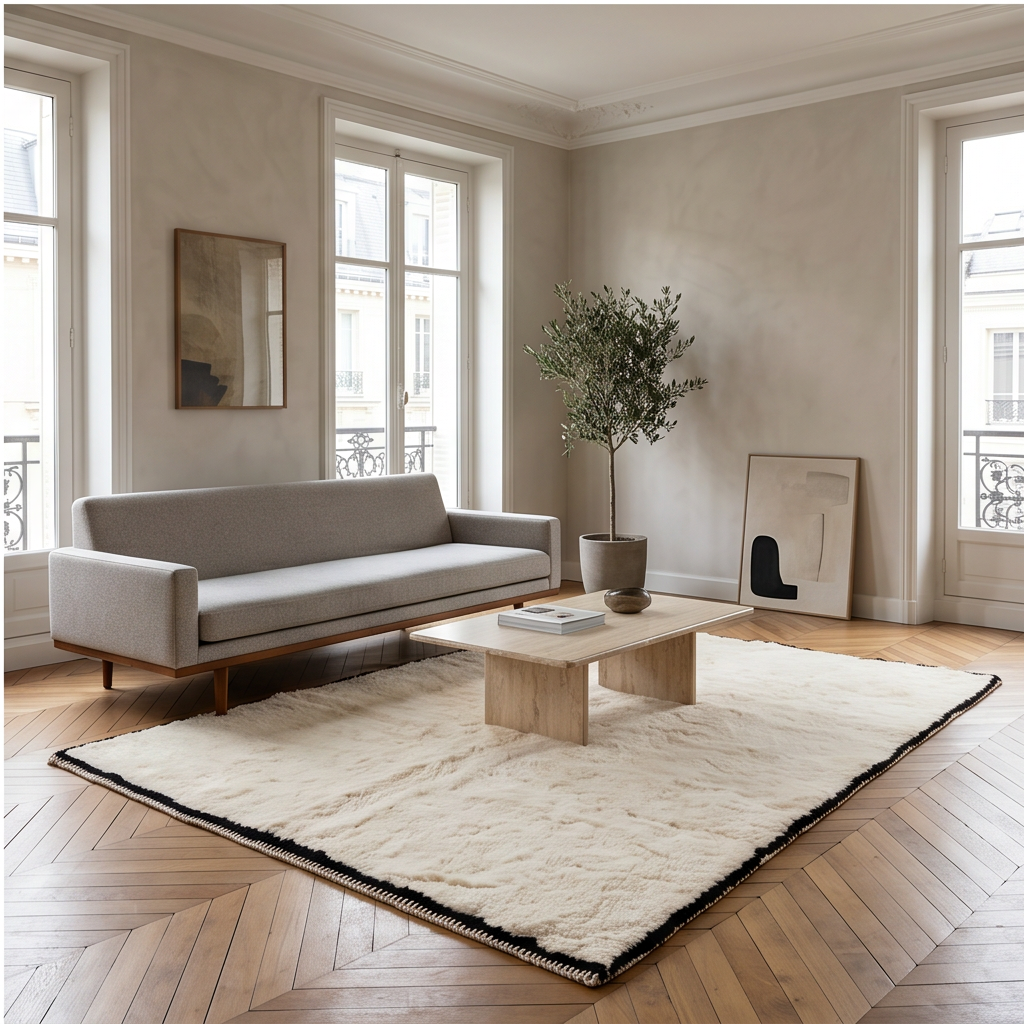 Tapis berbère uni bordure noir - Sur mesure