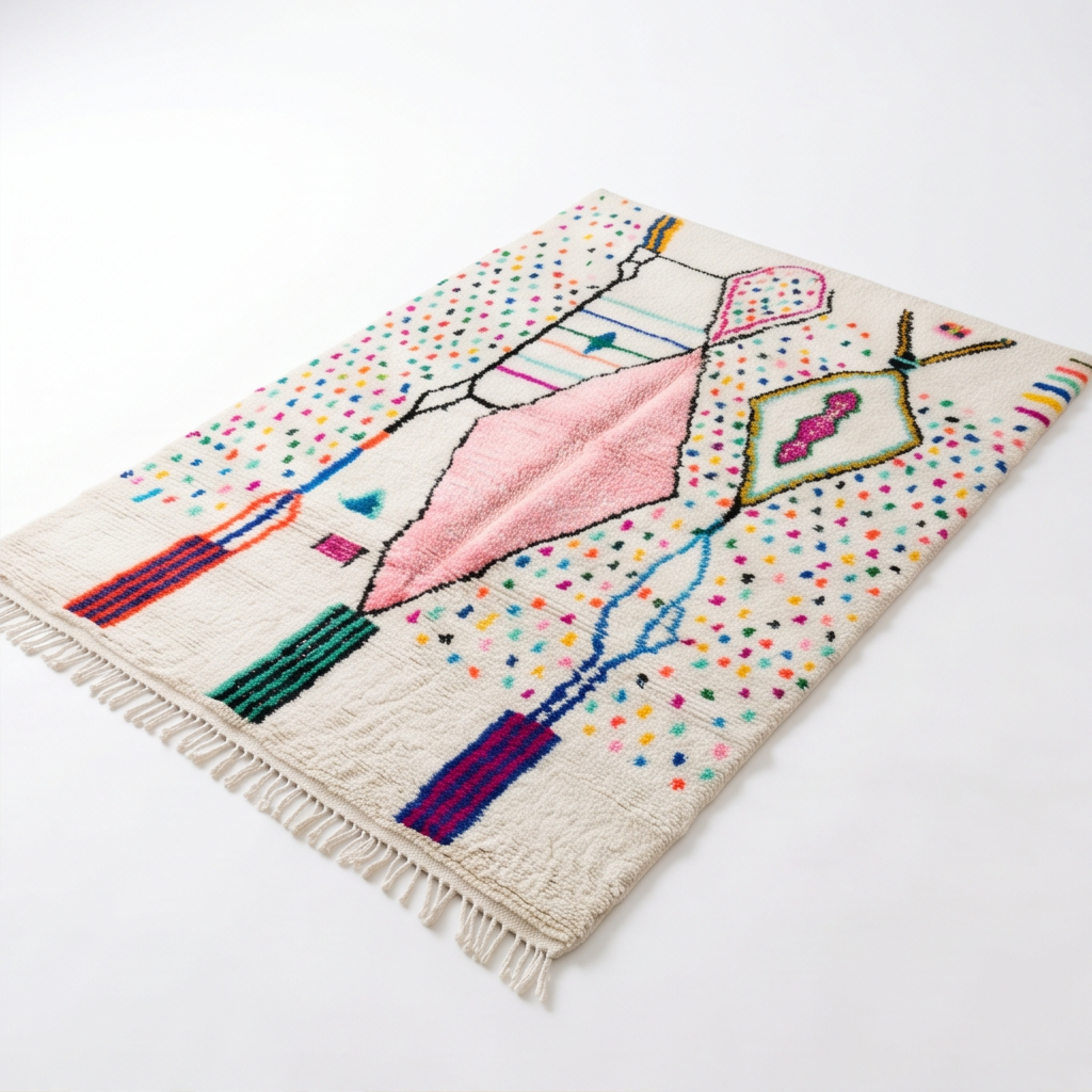 Tapis Azilal médaillon rose 200x300 cm