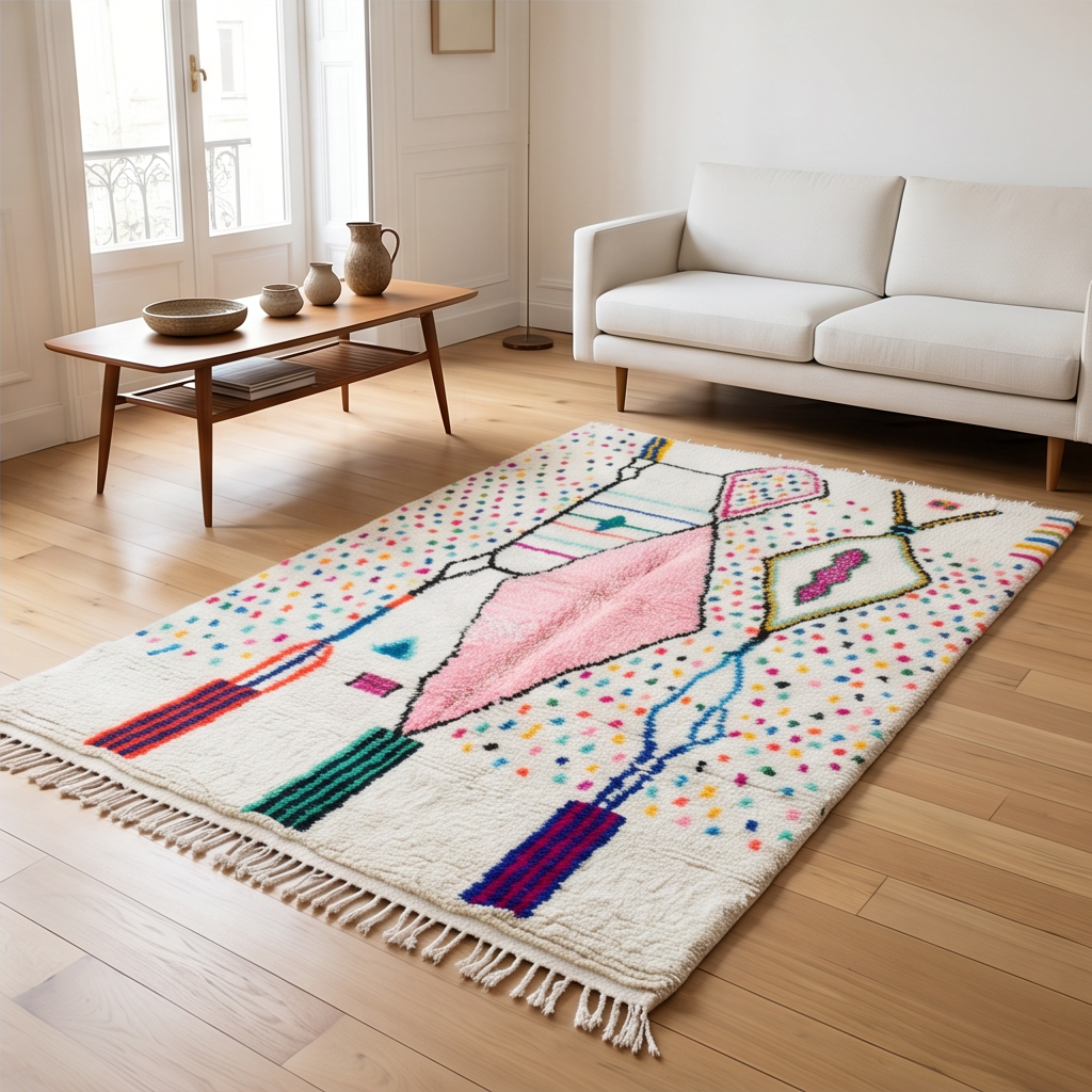 Tapis Azilal médaillon rose 200x300 cm