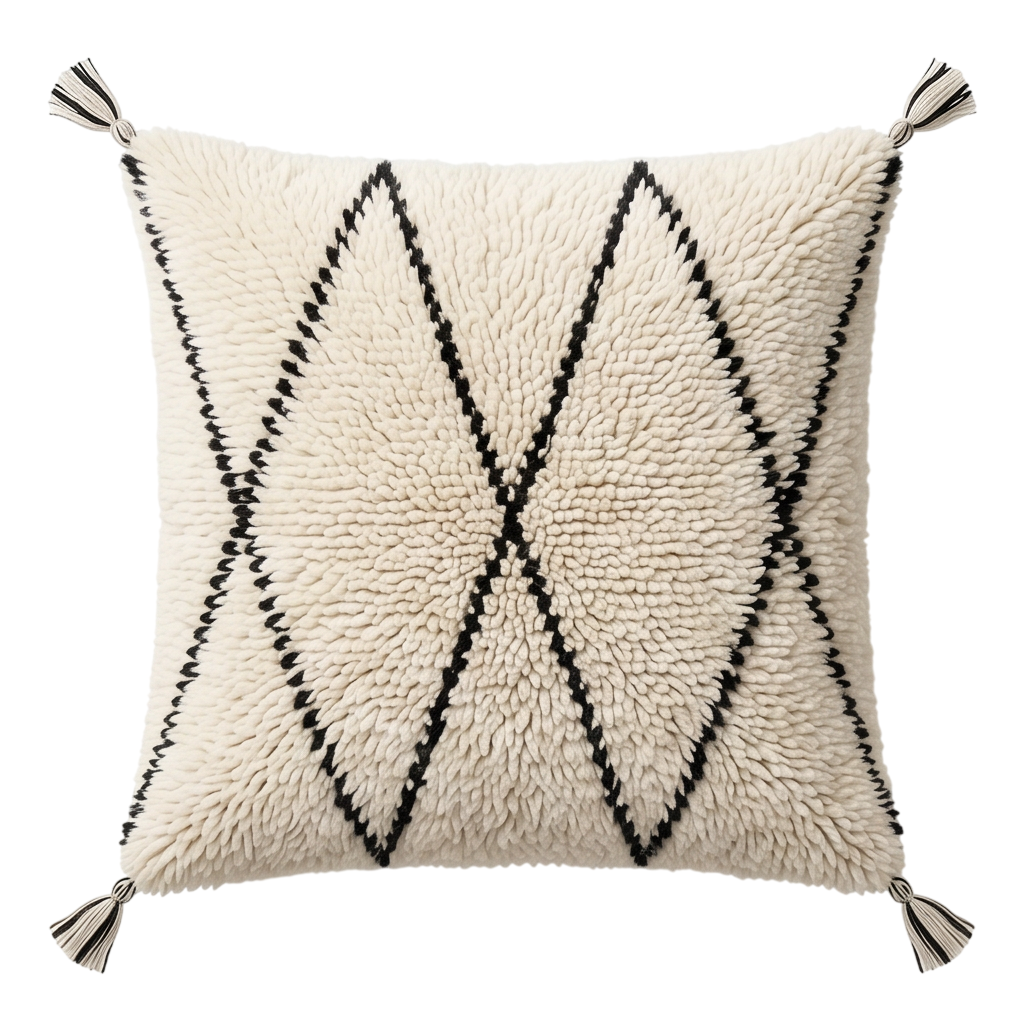 Coussin Béni Ouarain blanc et noir à losanges