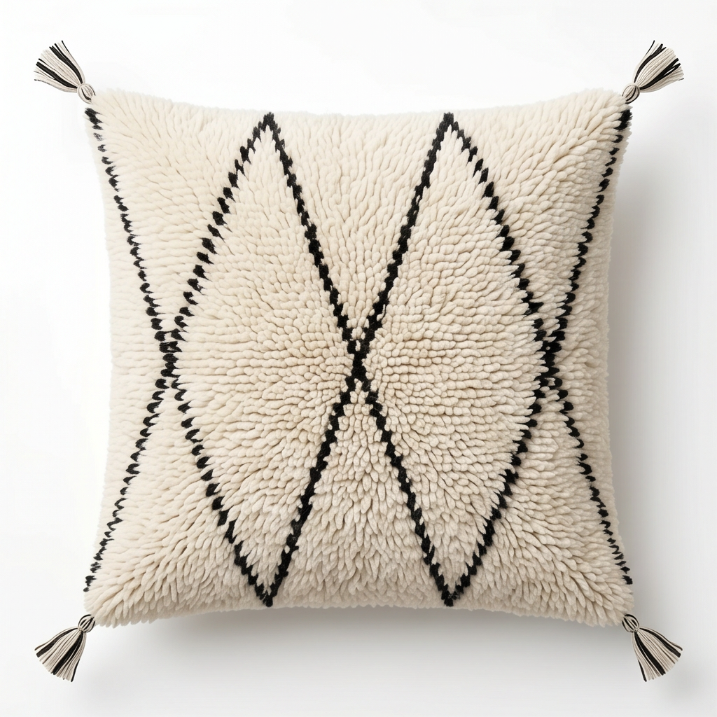 Coussin Béni Ouarain blanc et noir à losanges
