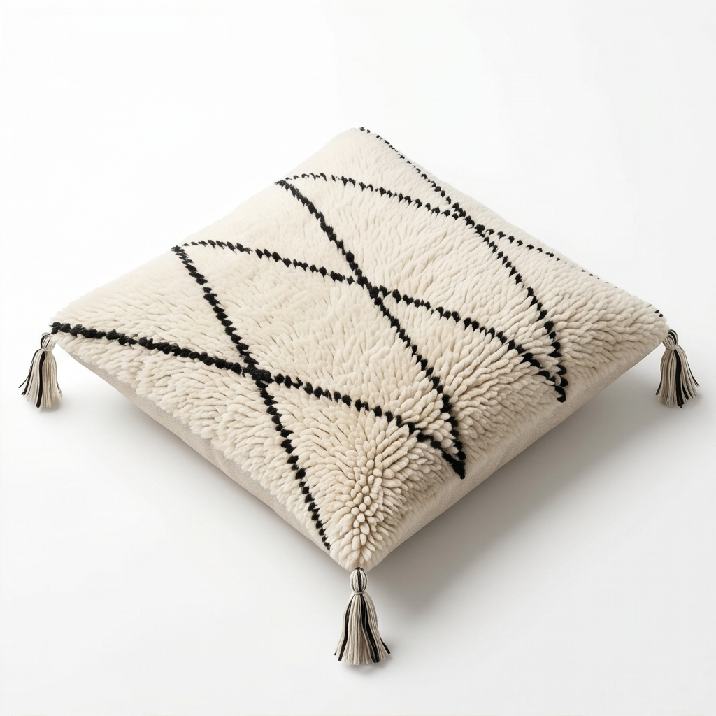 Coussin Béni Ouarain blanc et noir à losanges