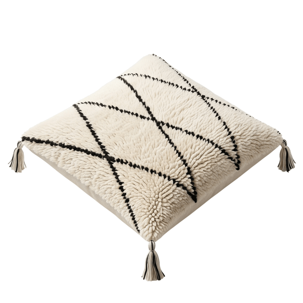 Coussin Béni Ouarain blanc et noir à losanges