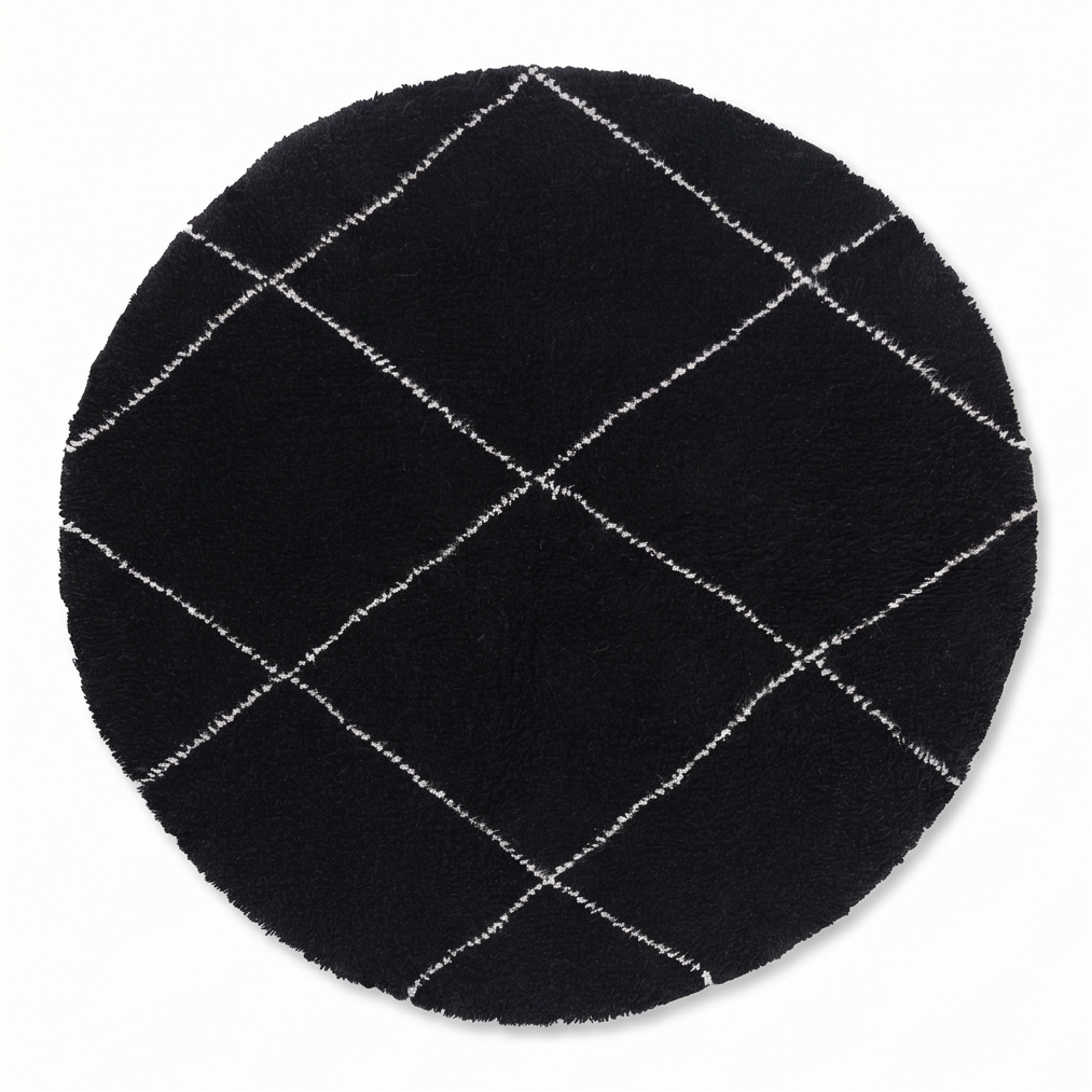 Tapis berbère rond noir losanges blanc - Sur mesure