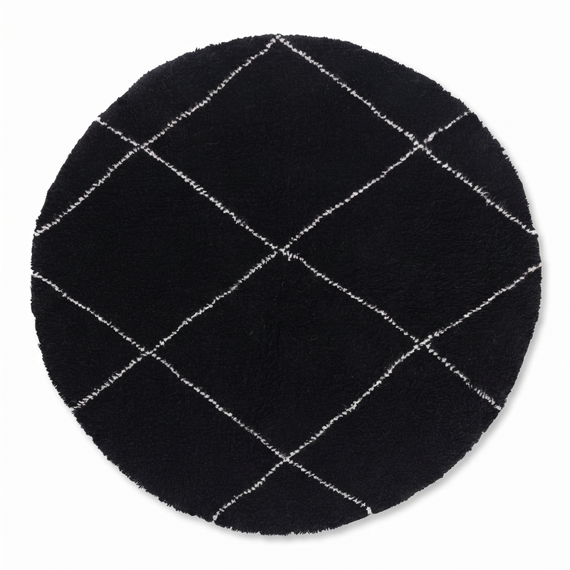 Tapis berbère rond noir losanges blanc - Sur mesure