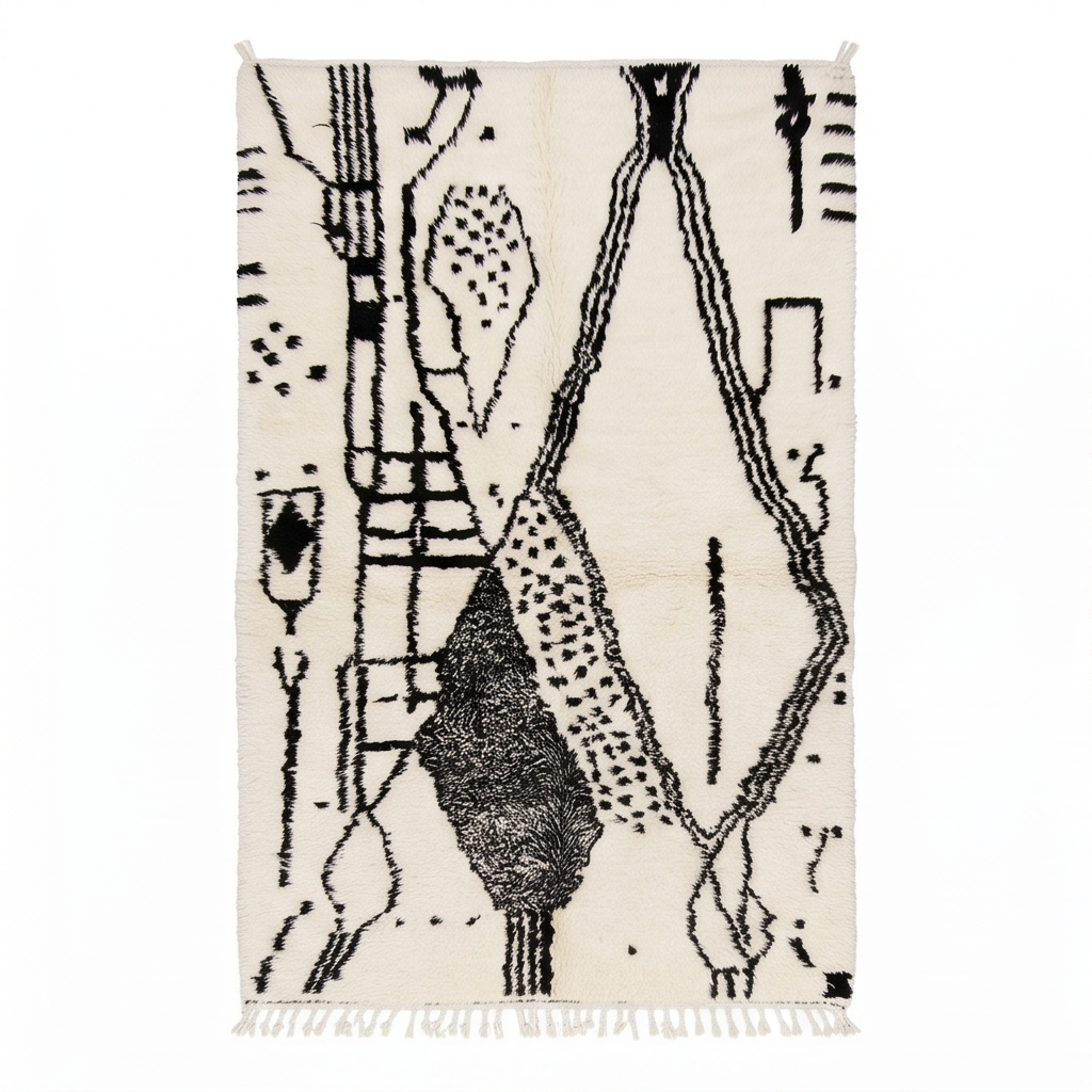 Tapis Azilal à grands motifs noirs