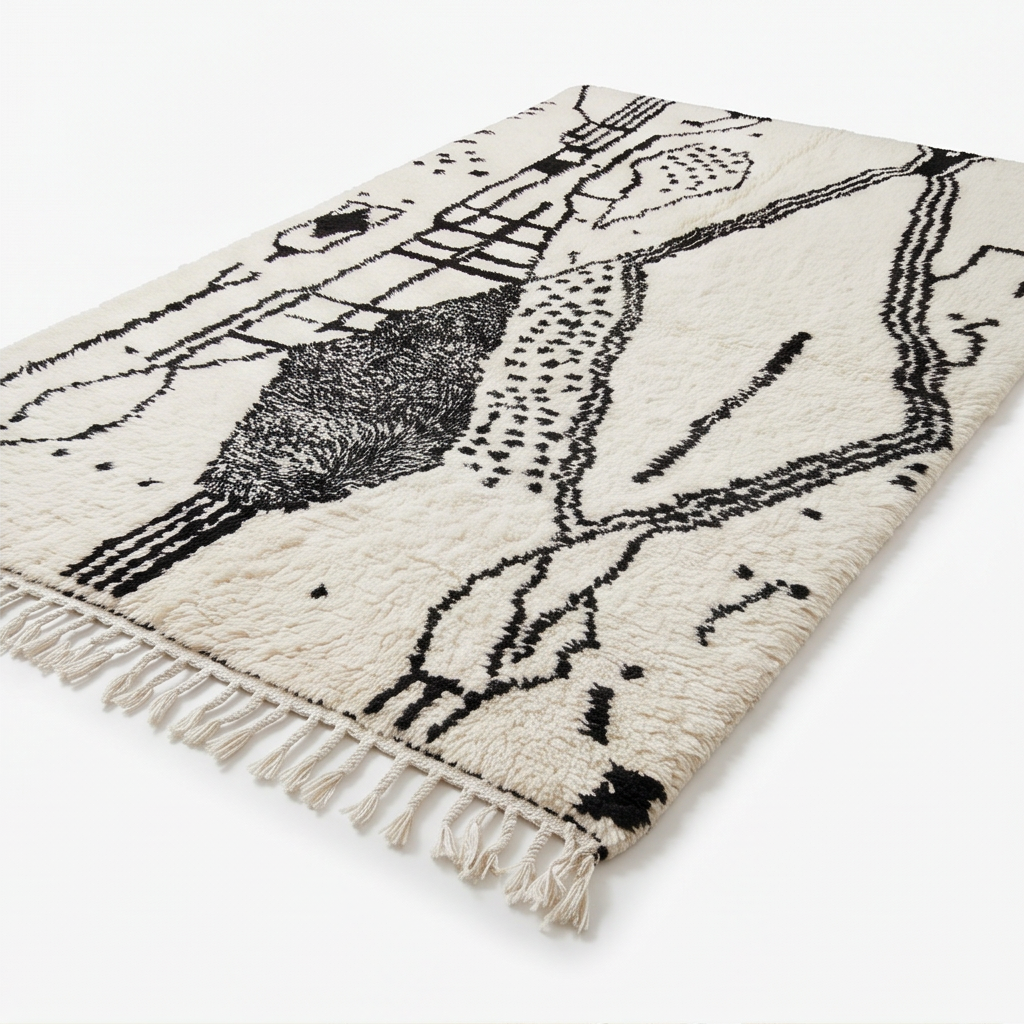Tapis Azilal à grands motifs noirs