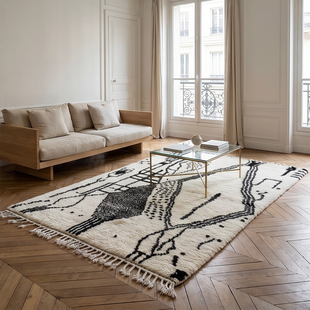Tapis Azilal à grands motifs noirs