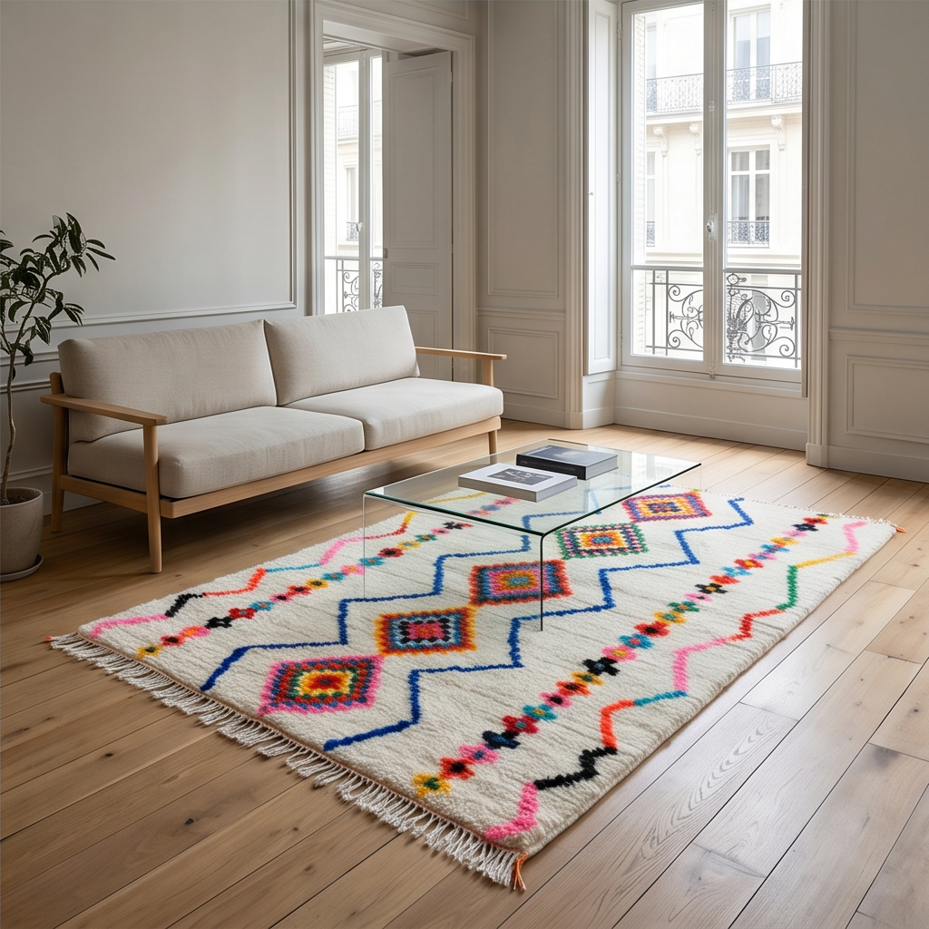 Tapis Azilal losanges et zigzags multicolores