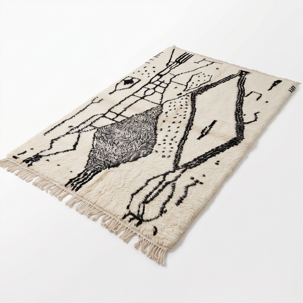 Tapis Azilal motifs abstrait noir et gris