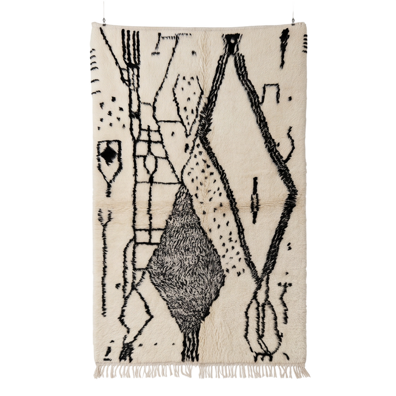 Tapis Azilal motifs abstrait noir et gris
