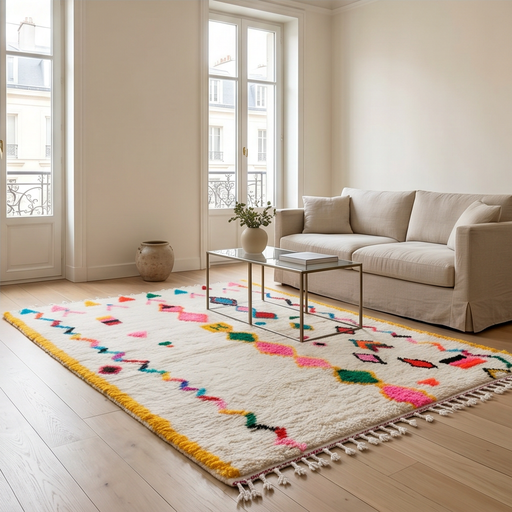 Tapis Azilal à bordures jaunes