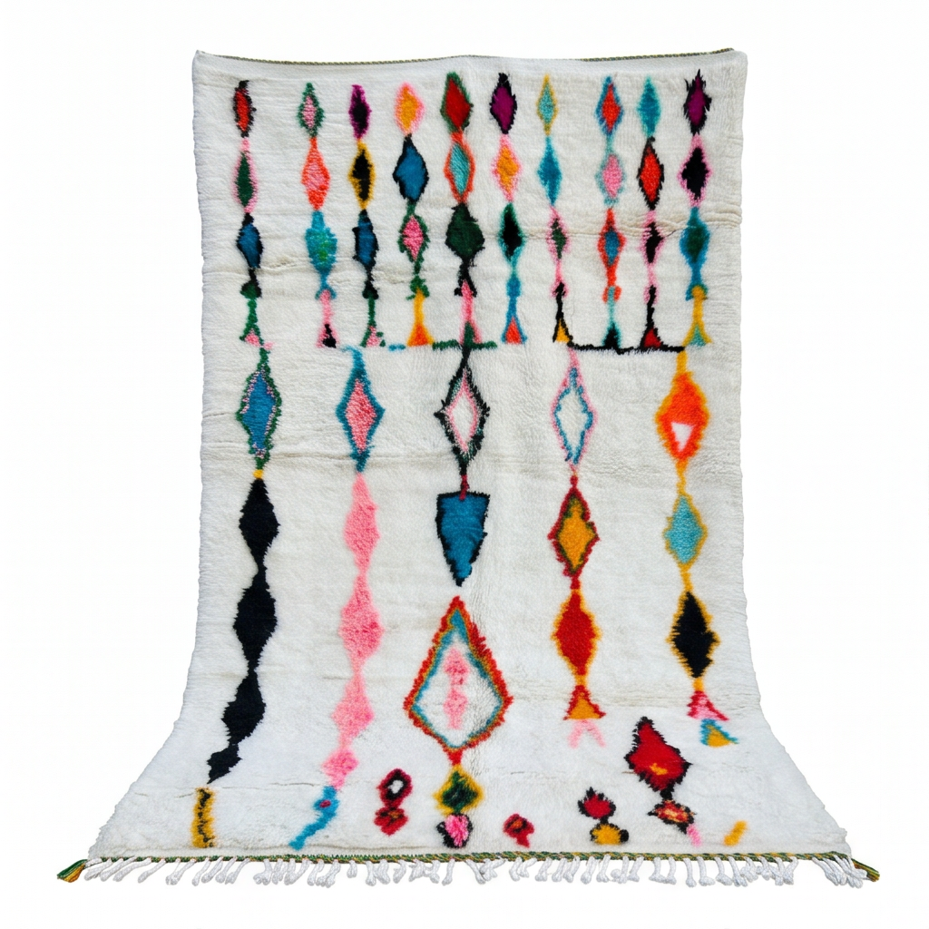 Tapis Azilal blanc à pluie de losanges