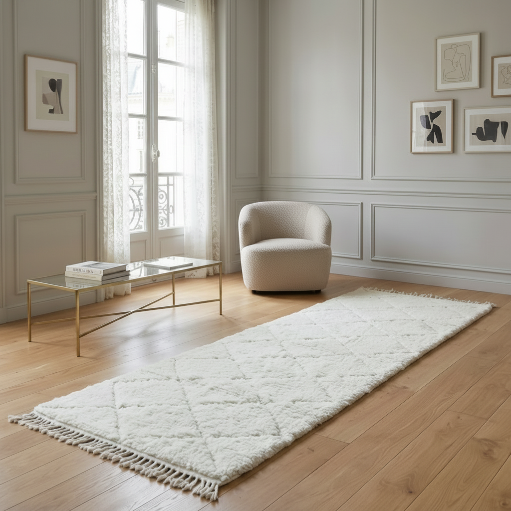 Tapis de couloir berbère blanc SAMA