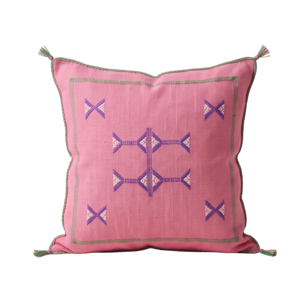 Coussin berbère rose croix violettes Sabra