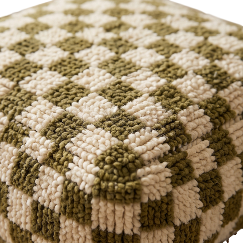Pouf berbère damier vert et écru