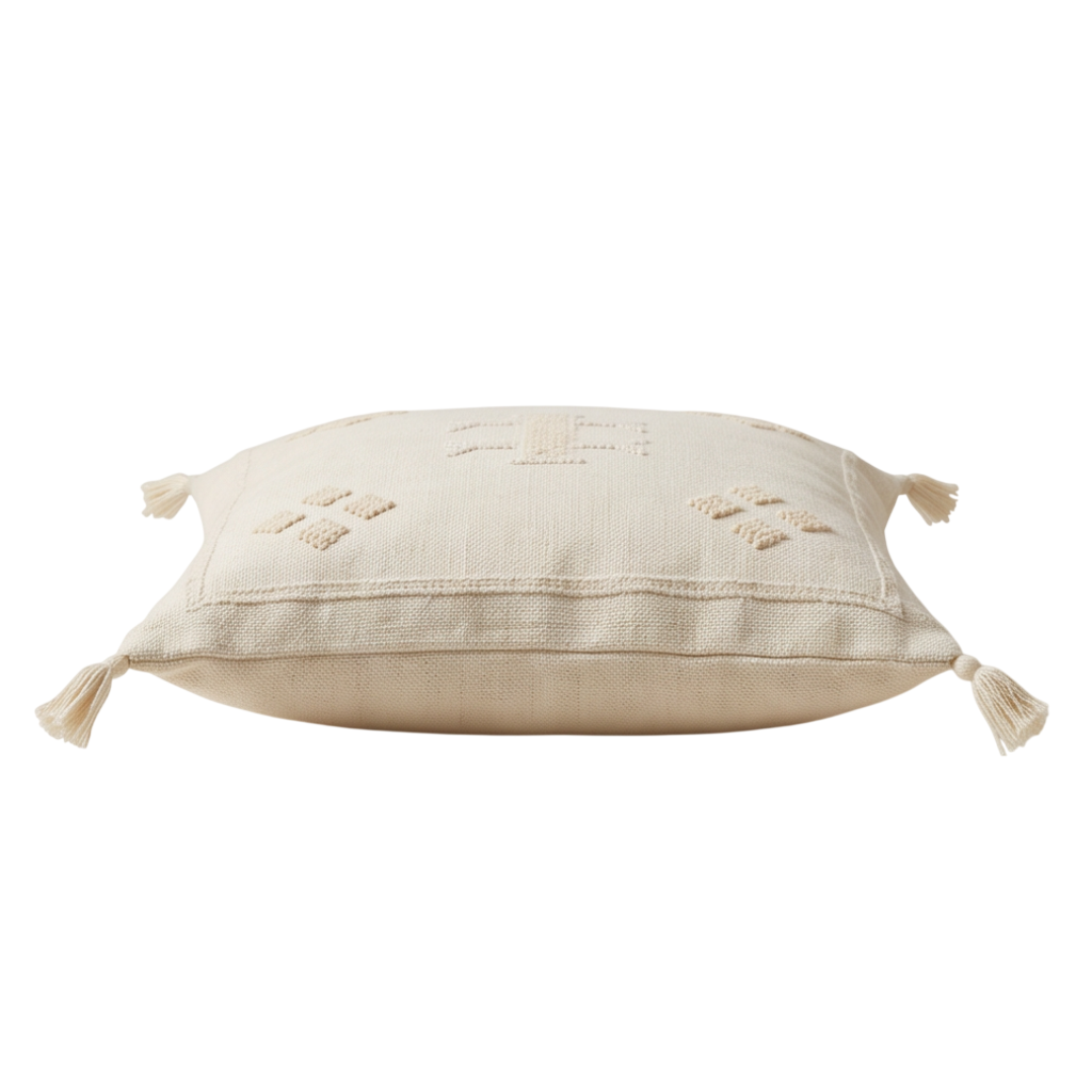 Coussin berbère écru motif jaune pastel