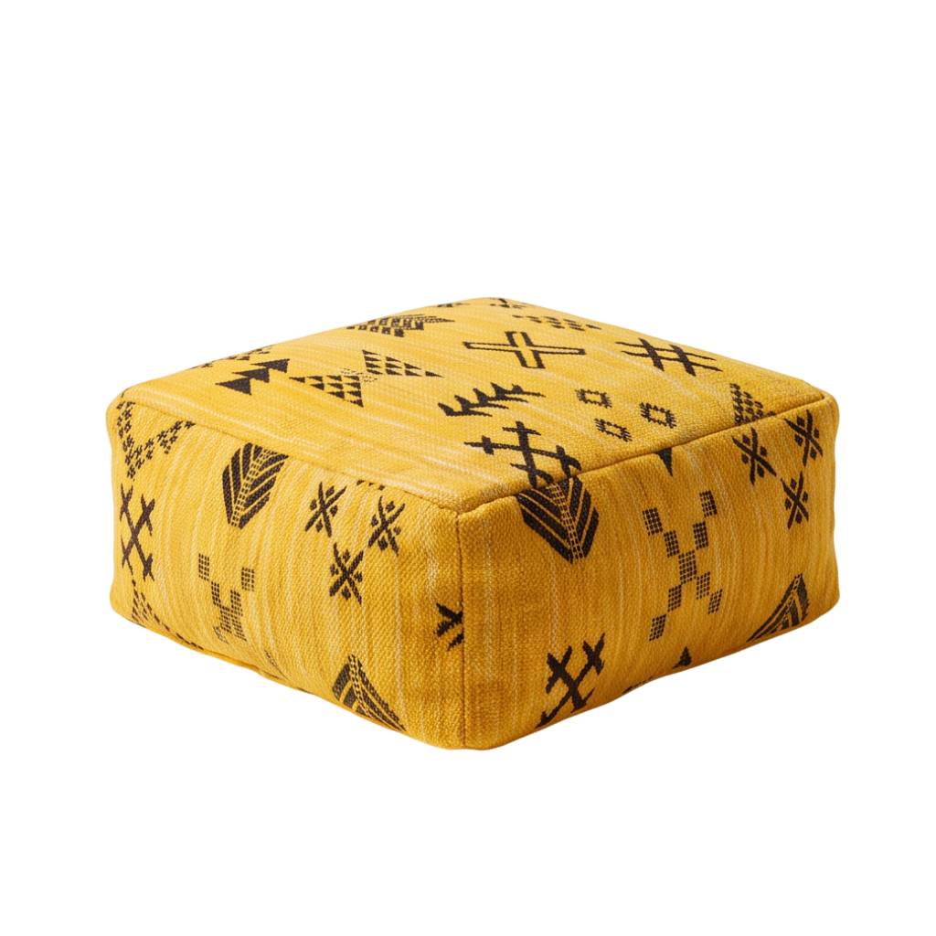 Pouf berbère jaune symboles tribaux