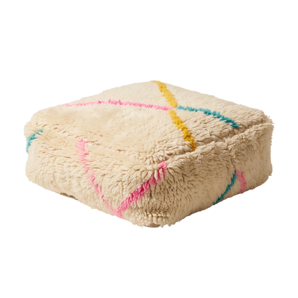 Pouf berbère écru lignes fluo Azilal
