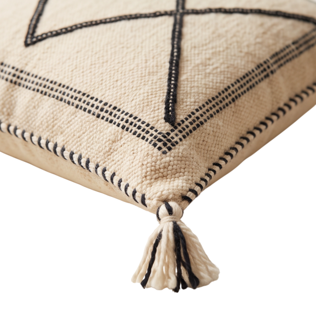 Coussin berbère écru losanges encadrés Beni Ourain