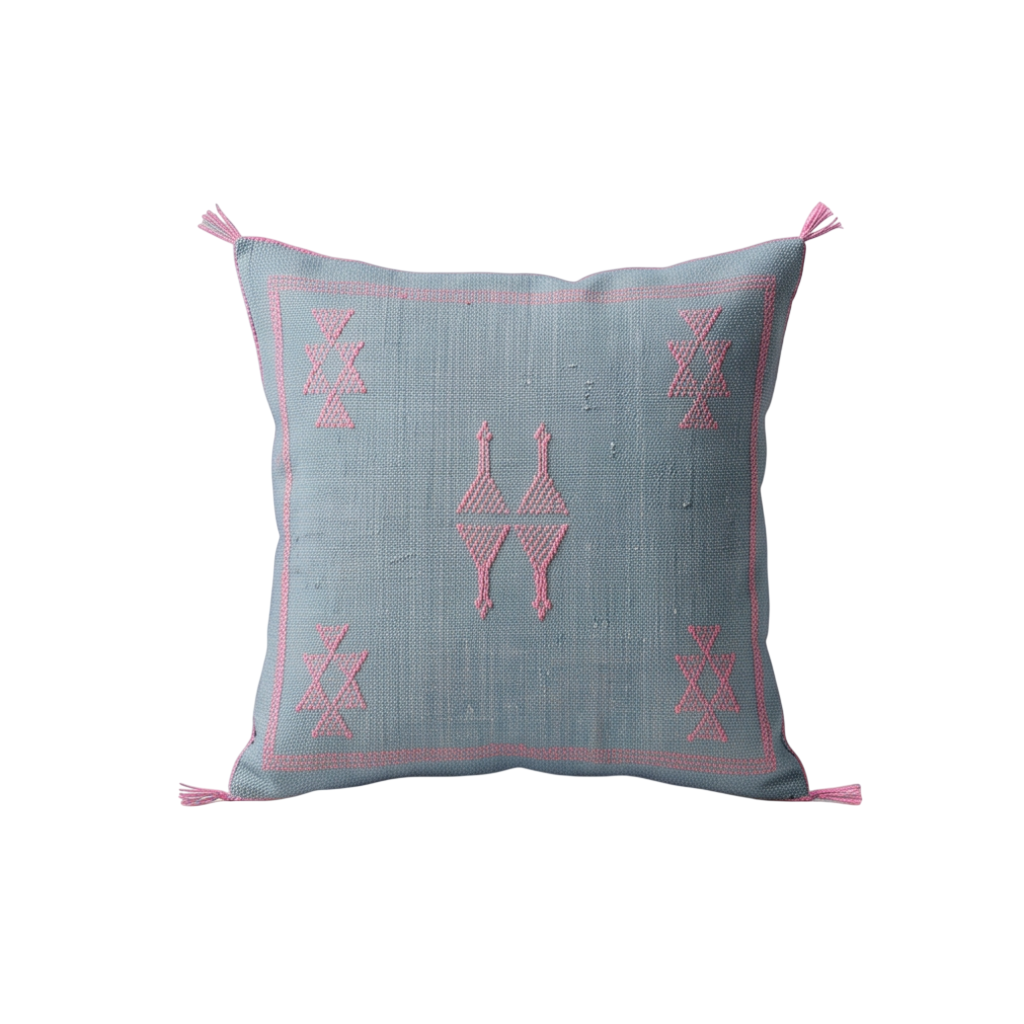 Coussin berbère bleu gris et rose Kilim