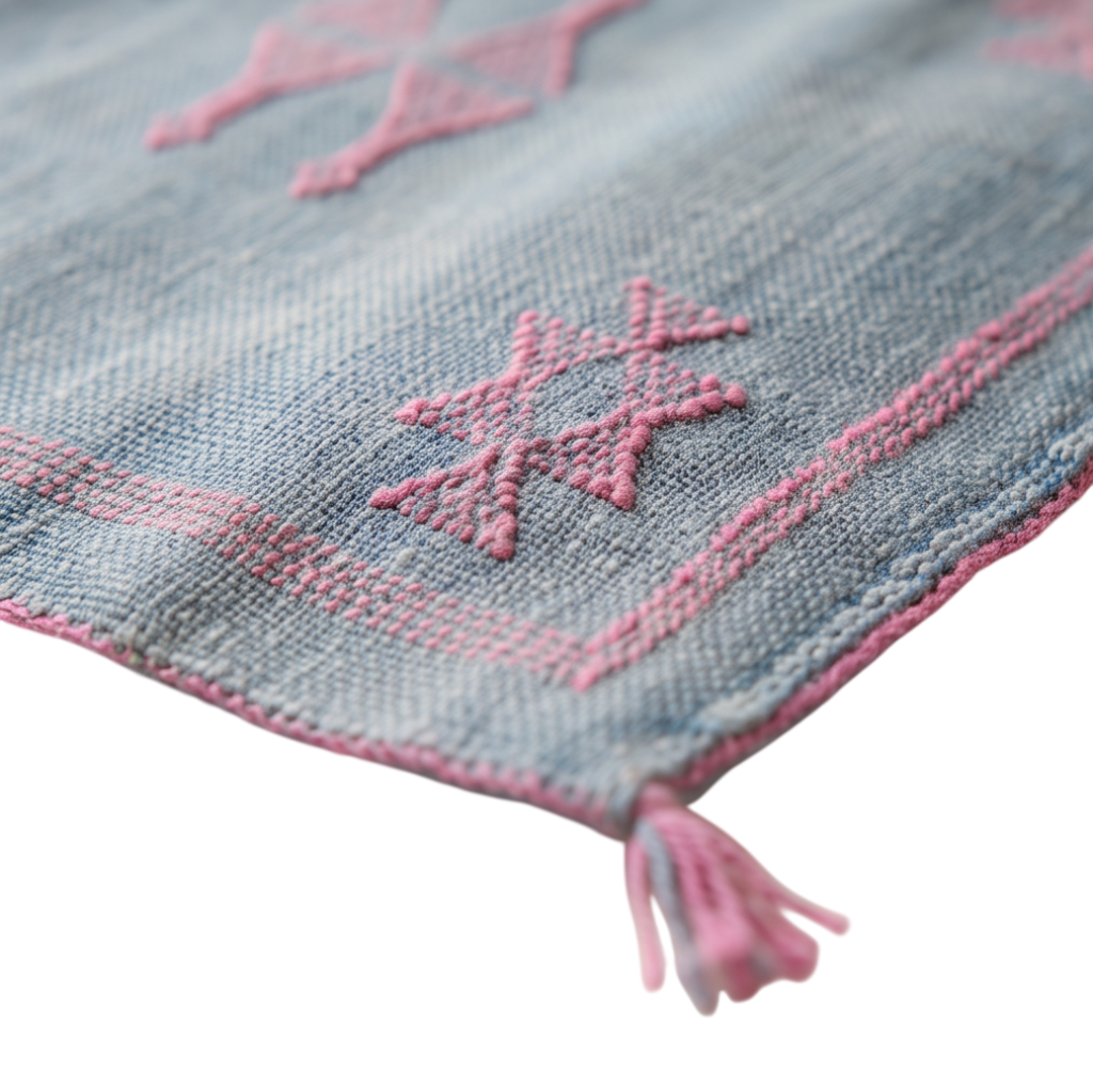 Coussin berbère bleu gris et rose Kilim