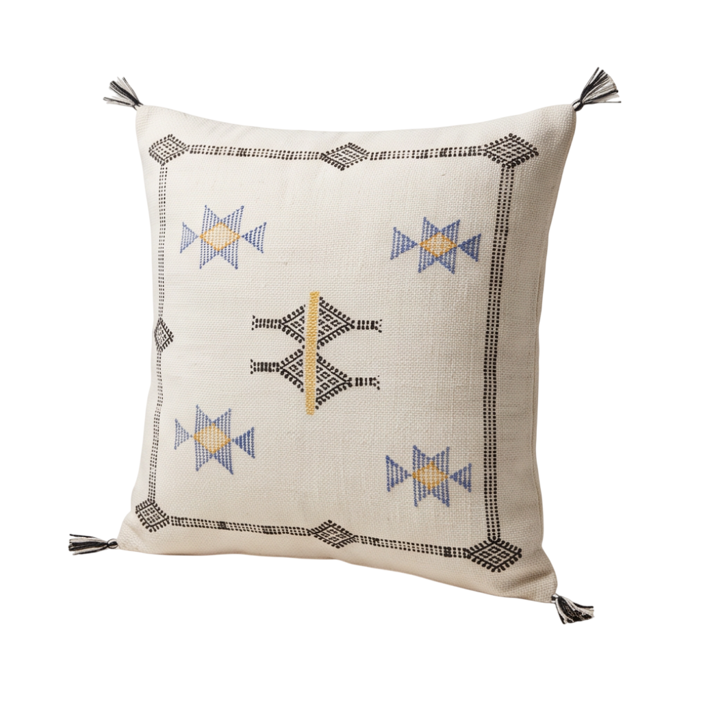 Coussin berbère blanc étoiles brodées Sabra