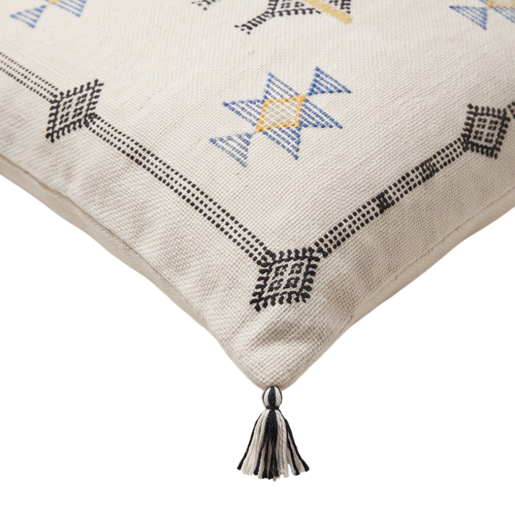Coussin berbère blanc étoiles brodées Sabra