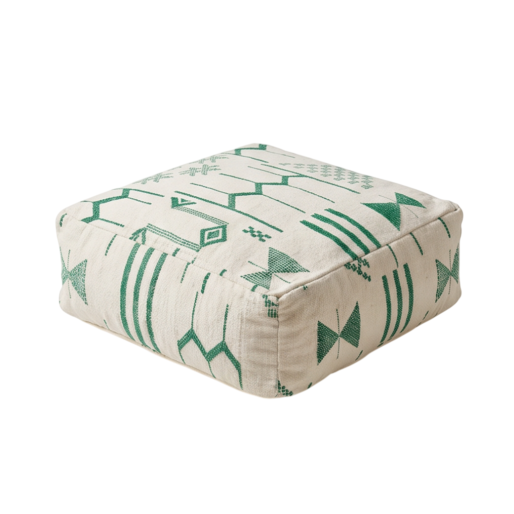 Pouf berbère écru symboles verts