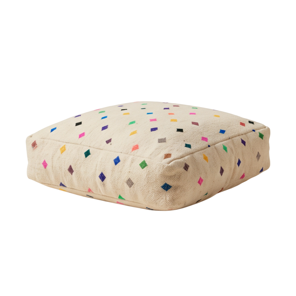 Pouf berbère écru confettis multicolores