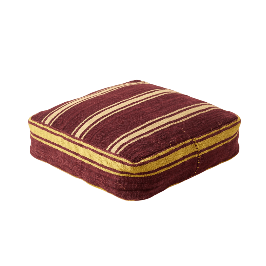 Pouf berbère bordeaux rayures jaunes