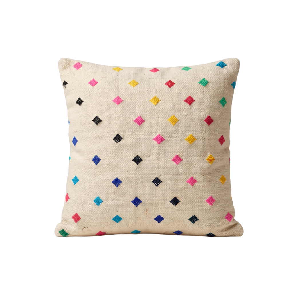 Coussin berbère écru confettis multicolores