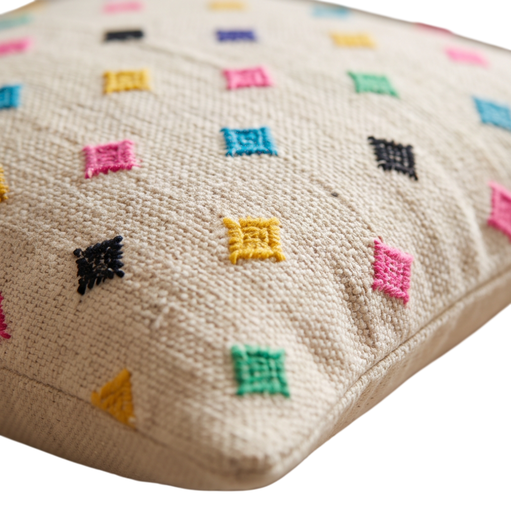Coussin berbère écru confettis multicolores