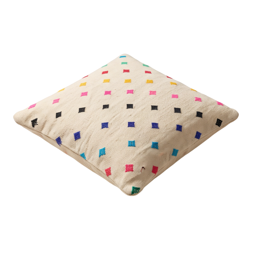 Coussin berbère écru confettis multicolores