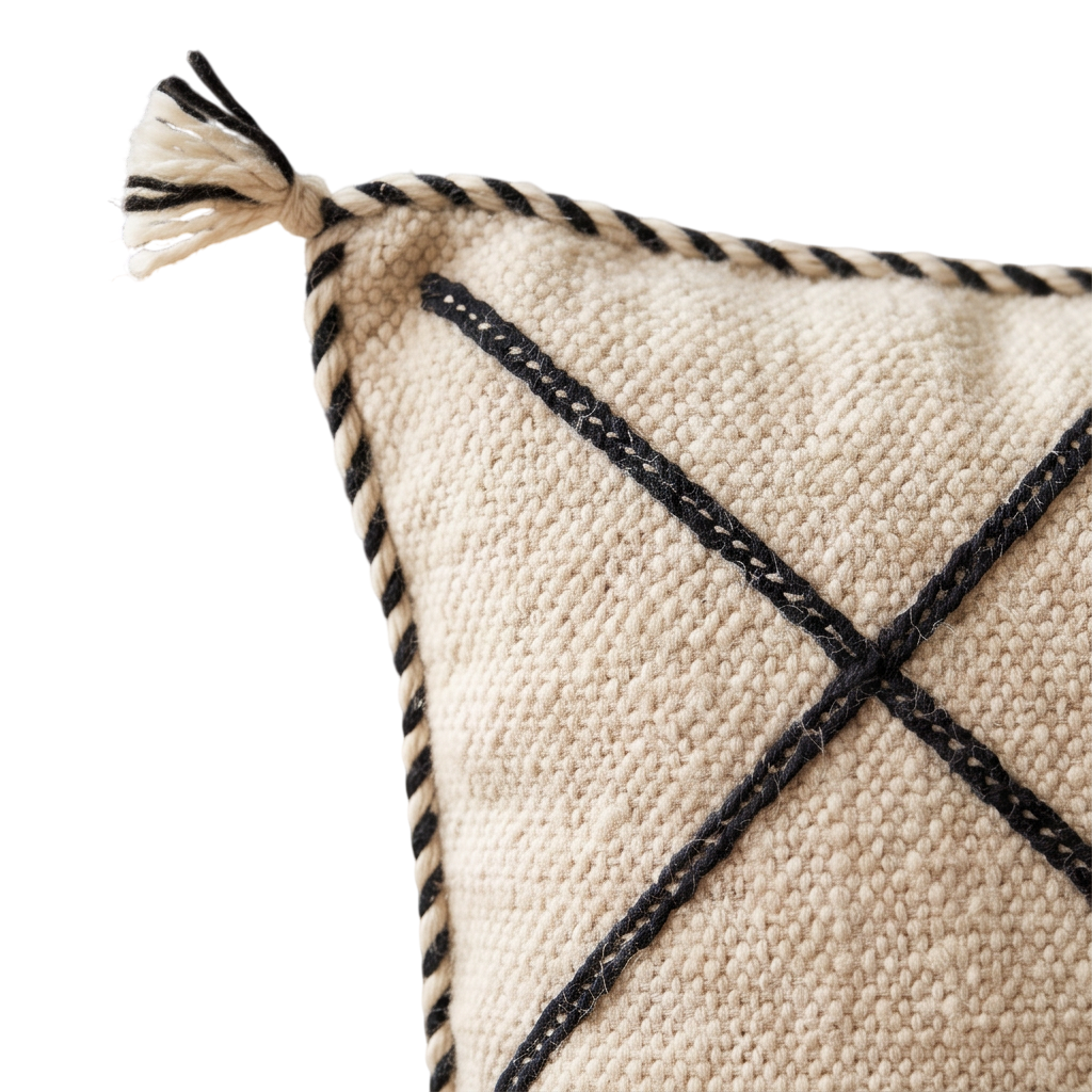 Coussin berbère écru losanges tressés Beni Ourain